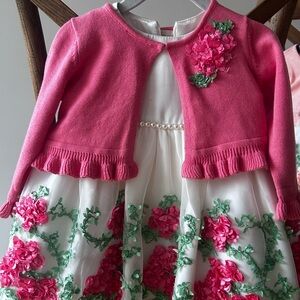 American Princess Pink Floral Dress with Cardigan